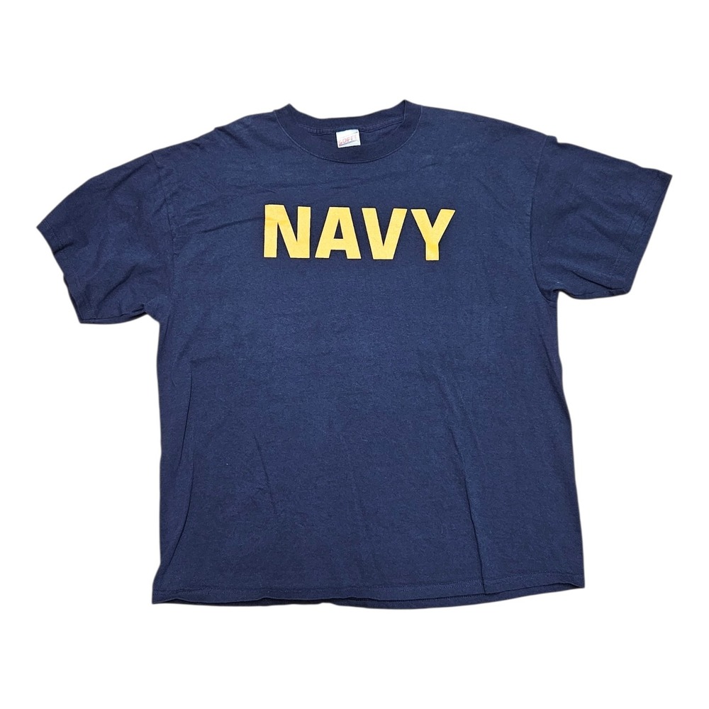 VTG SOFFE Navy Blue US Navy T- Shirt Wih Gold Lettering Mens XL